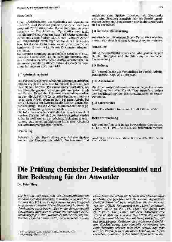 Vorschauseite 3: Der Umgang mit Zytostatika Vorschriften zum Arbeitsschutz