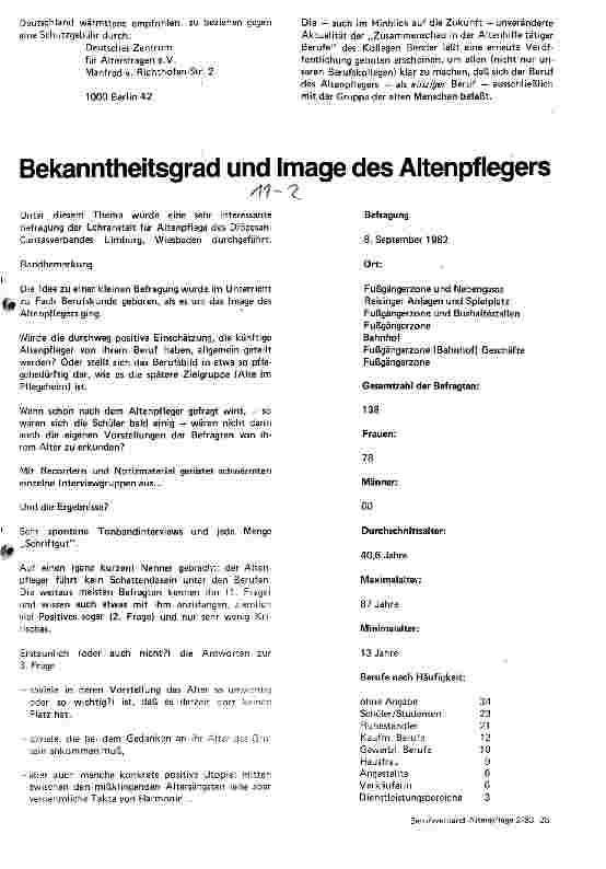 Vorschauseite 2: Stellenwert unseres Berufes innerhalb der in der Altenhilfe tätigen Berufe