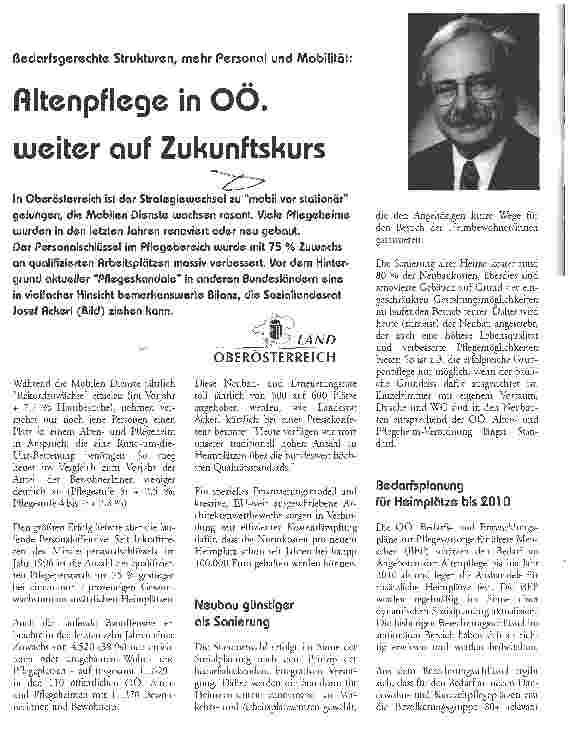 Vorschauseite 1: Altenpflege in OÖ. weiter auf Zukunftskurs