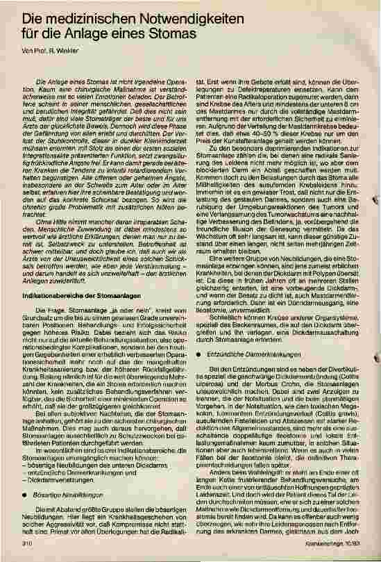 Vorschauseite 1: Die medizinische Notwendigkeit für die Anlage eines Stomas