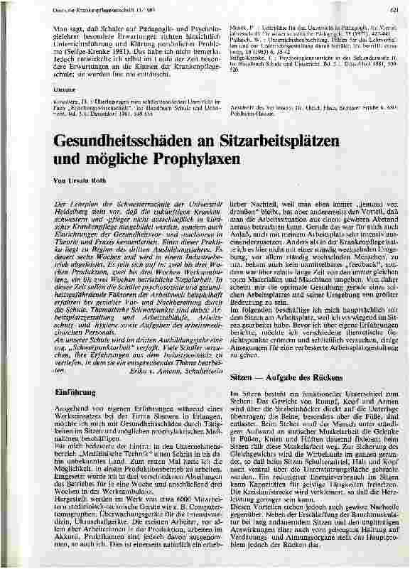 Vorschauseite 1: Gesundheitsschäden an Sitzarbeitsplätzen und mögliche Prophylaxen