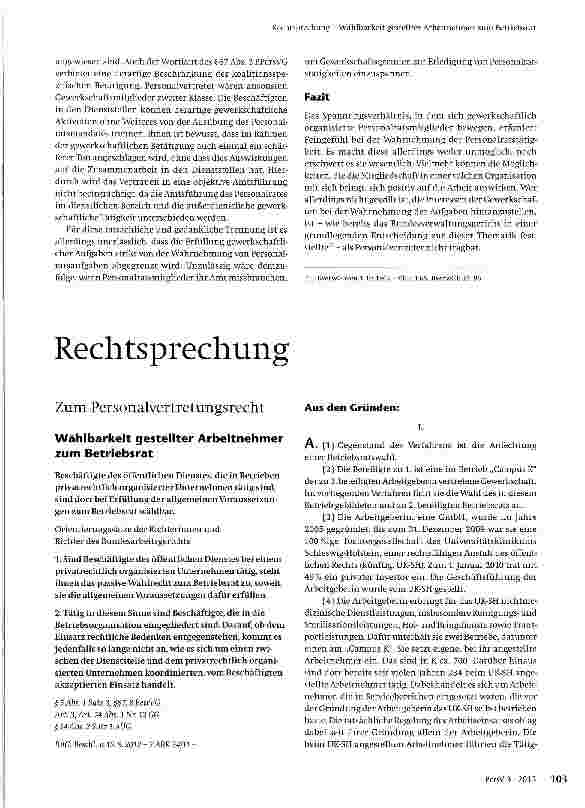 Vorschauseite 1: Wählbarkeit gestellter Arbeitnehmer zum Betriebsrat