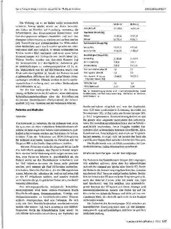 Vorschauseite 2: Kunsttherapie steigert die Lebensqualität bei Multipler SkleroseErgebnisse einer randomisierten, kontrollierten Studie während einer stationären Rehabilitationsbehandlung