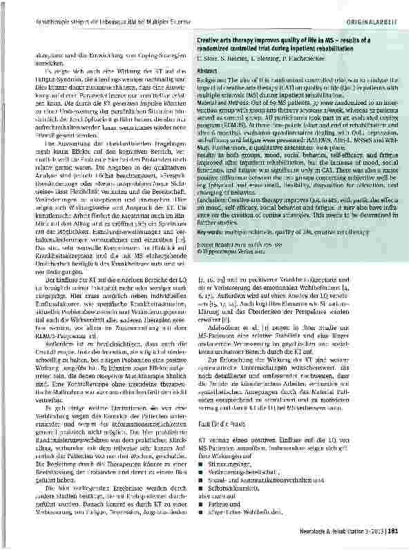 Vorschauseite 6: Kunsttherapie steigert die Lebensqualität bei Multipler SkleroseErgebnisse einer randomisierten, kontrollierten Studie während einer stationären Rehabilitationsbehandlung