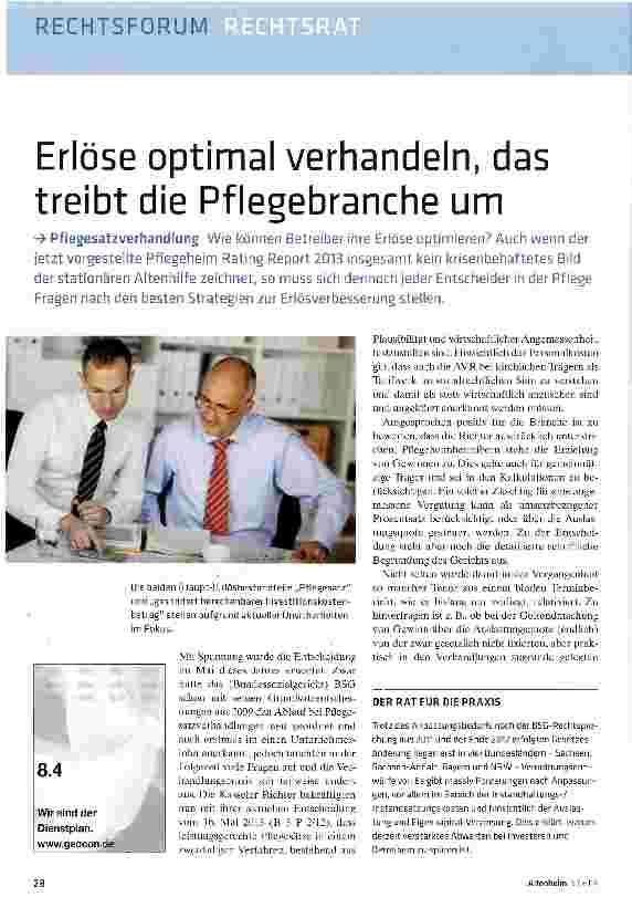 Vorschauseite 1: Erlöse optimal verhandeln, das treibt die Pflegebranche um