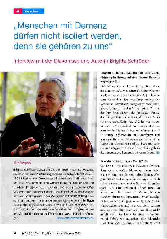 Vorschauseite 1: „Menschen mit Demenz dürfen nicht isoliert werden, denn sie gehören zu uns
