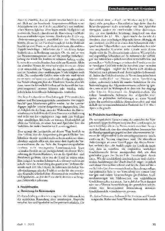 Vorschauseite 2: Zu den Anforderungen an eine unzulässige Absprache zwischen Arzt und Apotheker bei Vermittlung von Rezepten durch einen Dritten ApoG § 11 Abs. 1; ApoBO BW § 12; UWG §4 Nr. 11
