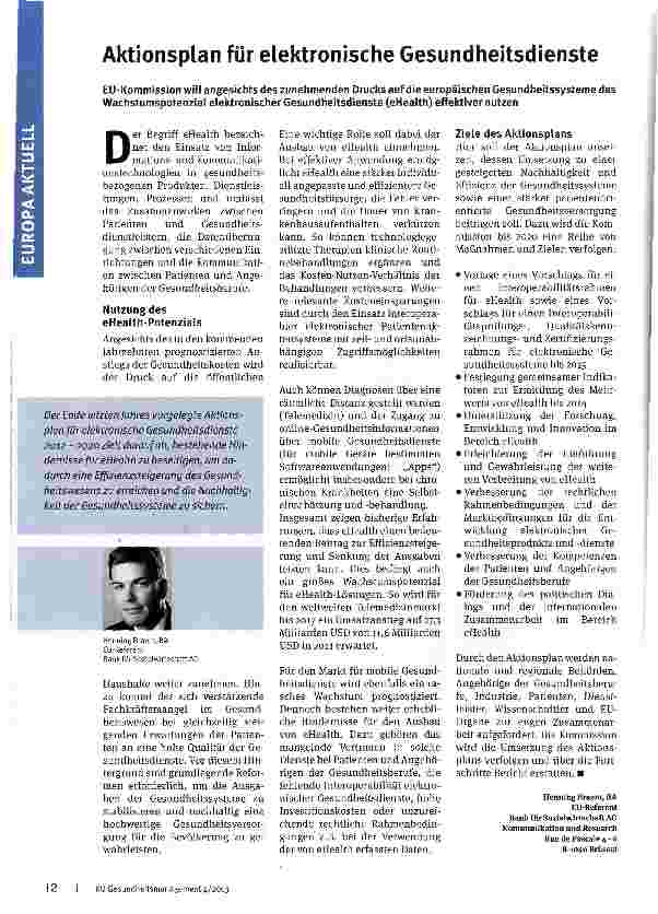 Vorschauseite 1: Aktionsplan für elektronische Gesundheitsdienste
