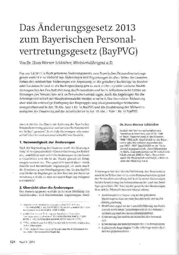 Vorschauseite 1: Das Änderungsgesetz 2013 zum Bayerischen Personalvertretungsgesetz (BayPVG)