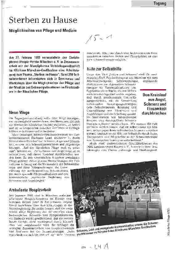 Vorschauseite 1: Sterben zu Hause Möglichkeiten von Pflege und Medizin Arbeitstagung, 2.93,München