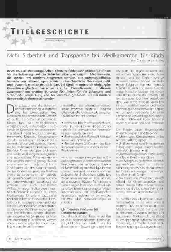 Vorschauseite 1: Mehr Sicherheit und Transparenz bei Medikamenten für Kinder