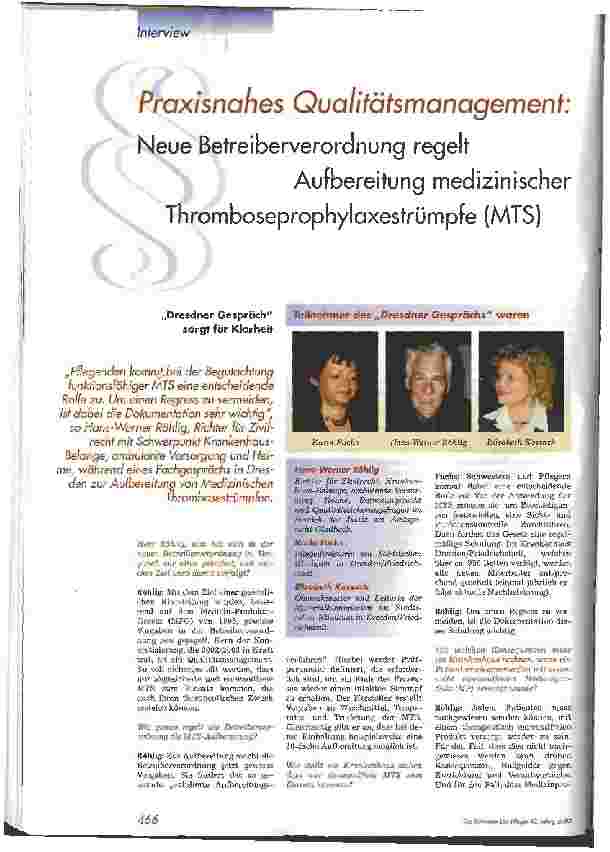 Vorschauseite 1: Praxisnahes Qualitätsmanagement: Neue Betreiberverordnung regelt Aufbereitung medizinischer Thromboseprophylaxestrümpfe (MTS)