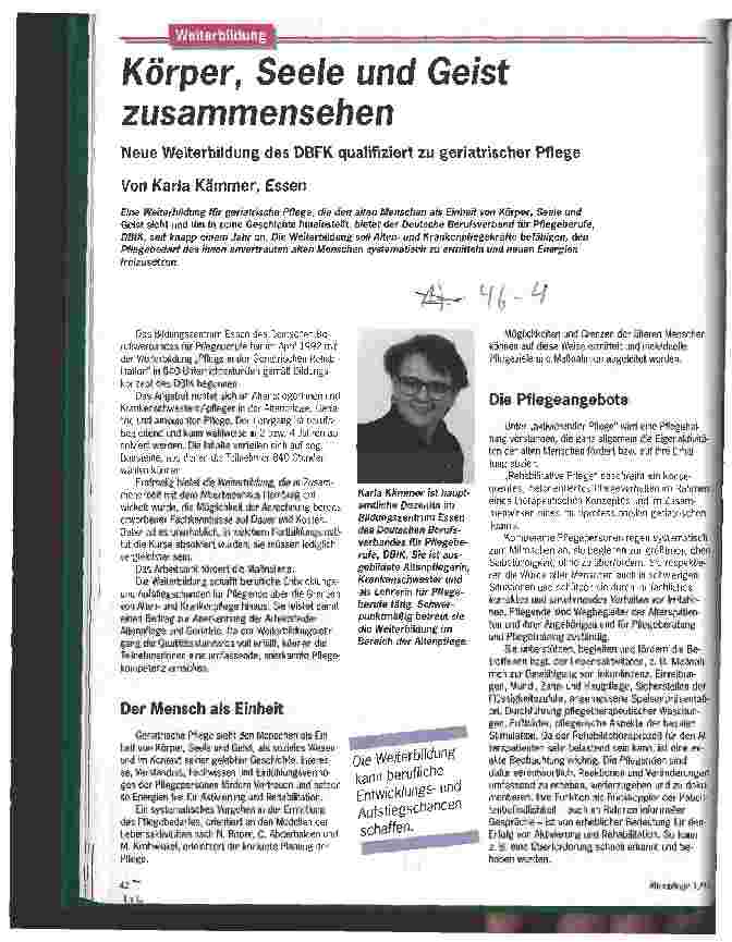 Vorschauseite 1: Körper, Seele und Geist zusammensehen Neue Weiterbildung des DBfK qualifiziert zu geriatrischer Pflege