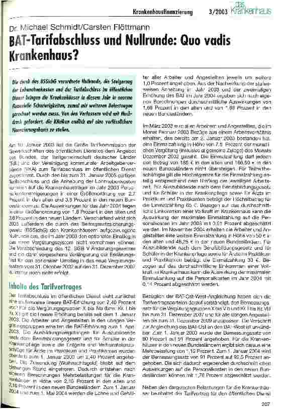 Vorschauseite 1: BAT-Tarifabschluss und Nullrunde: Qo vadis Krankenhaus?