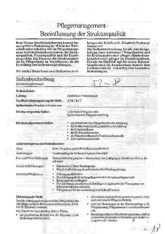 Vorschauseite 1: Pflegemanagement - Beeinflussung der Strukturqualität 1. Abteilungsleiter 2.Pfleger im Funktionsdienst