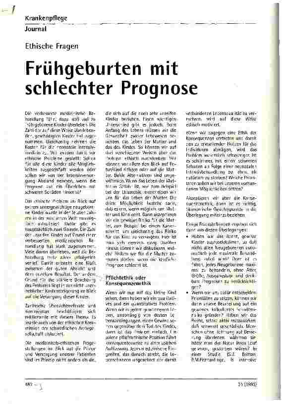 Vorschauseite 1: Frühgeburten mit schlechter Prognose Ethische Fragen