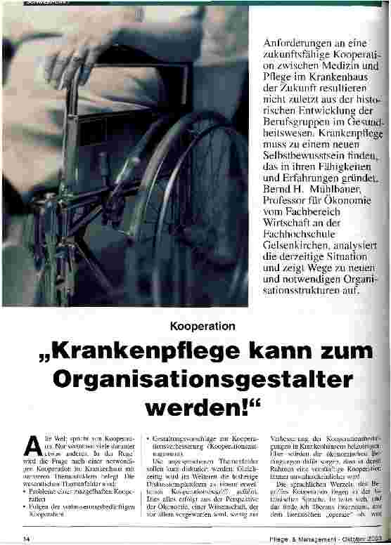 Vorschauseite 1: Krankenpflege kann zum Organisationsgestalter werden Kooperation