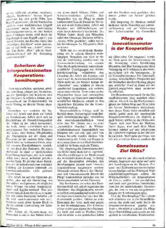 Vorschauseite 2: Krankenpflege kann zum Organisationsgestalter werden Kooperation
