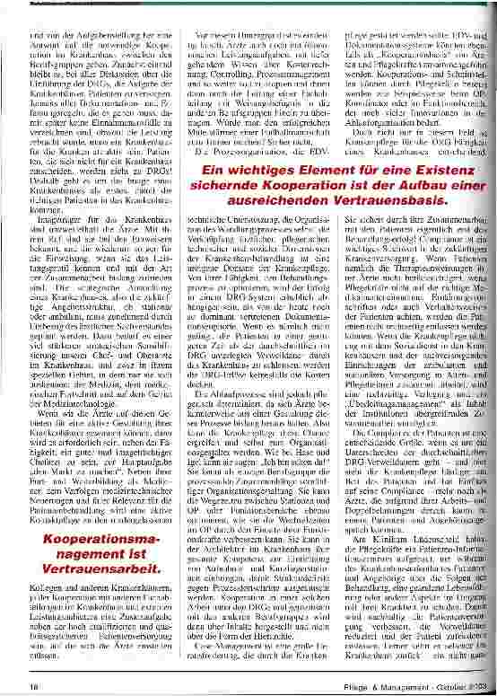 Vorschauseite 5: Krankenpflege kann zum Organisationsgestalter werden Kooperation