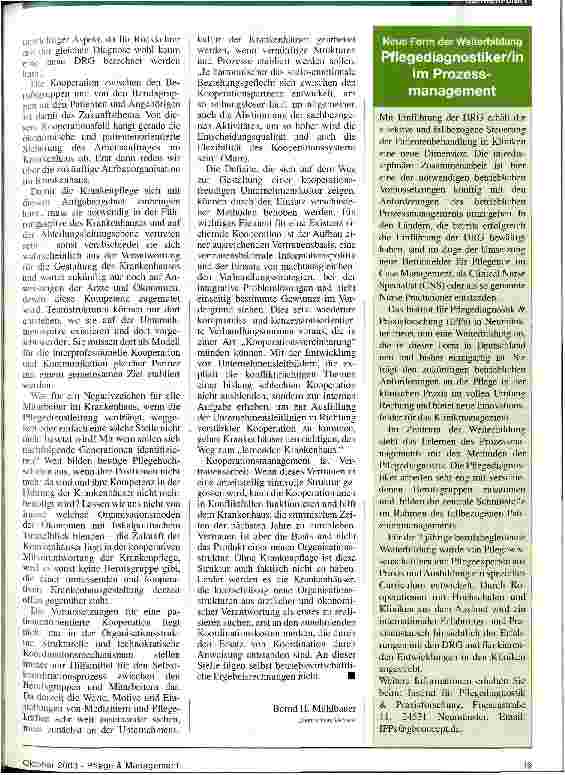 Vorschauseite 6: Krankenpflege kann zum Organisationsgestalter werden Kooperation