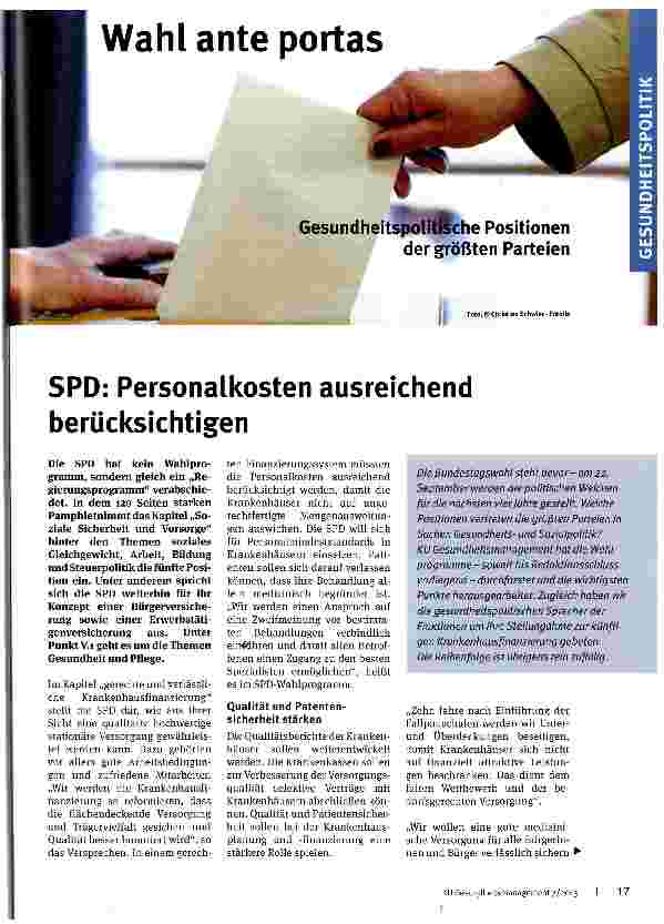 Vorschauseite 1: SPD: Personalkosten ausreichend berücksichtigen