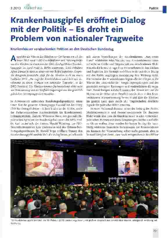 Vorschauseite 1: Krankenhausgipfel eröffnet Dialog mit der Politik - Es droht ein Problem von nationaler Tragweite