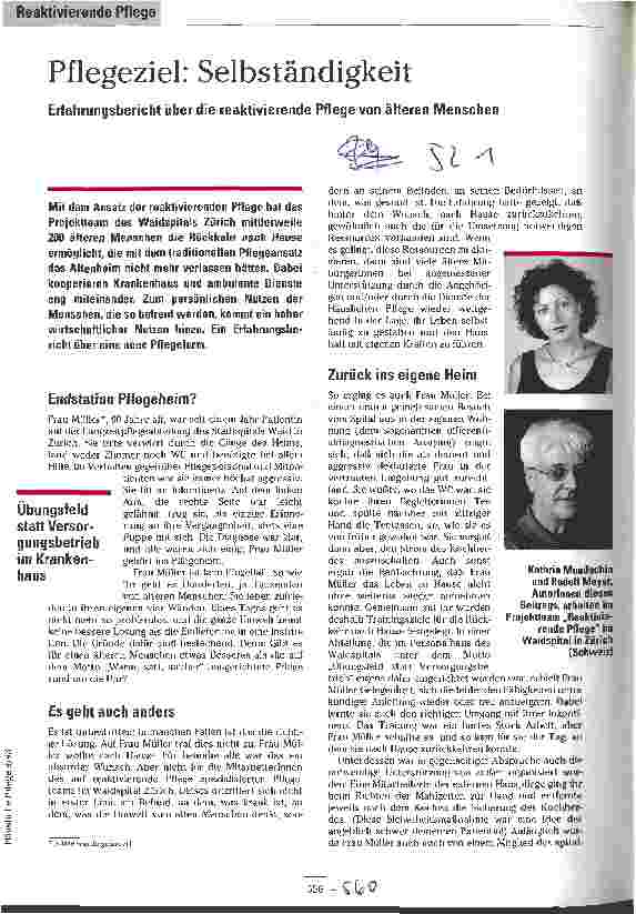 Vorschauseite 1: Pflegeziel: Selbständigkeit Erfahrungsbericht über die reaktivierende Pflege von älteren Menschen