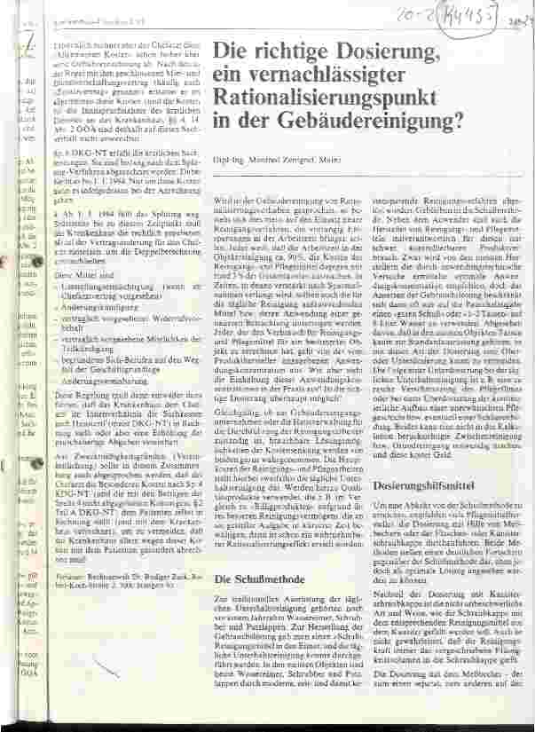 Vorschauseite 1: Die richtige Dosierung, ein vernachlässigter Rationalisierungspunkt in der Gebäudereinigung?