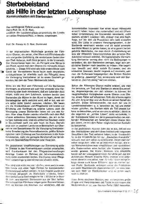 Vorschauseite 1: Sterbebeistand als Hilfe in der letzten Lebensphase Kommunikation mit Sterbenden