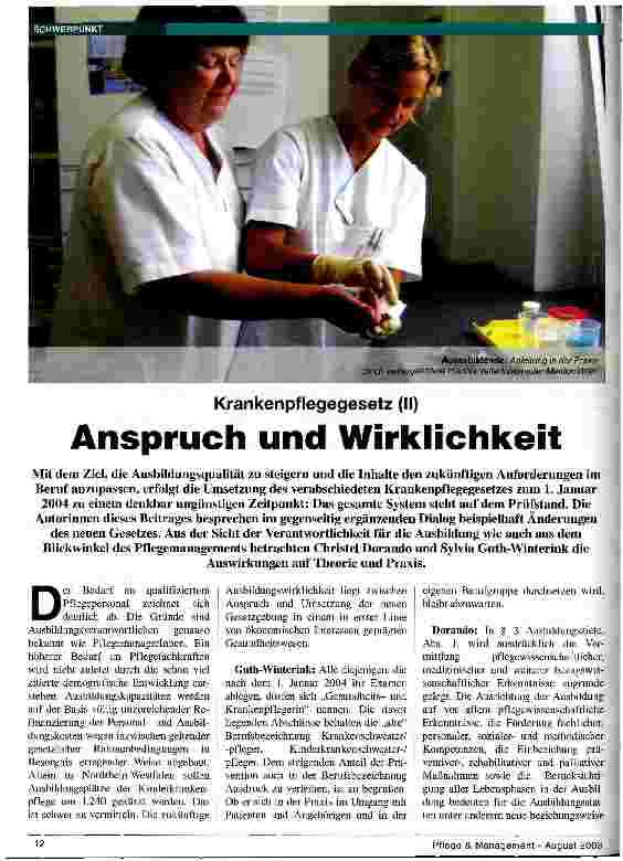 Vorschauseite 1: Krankenpflegegesetz (II) Anspruch und Wirklichkeit