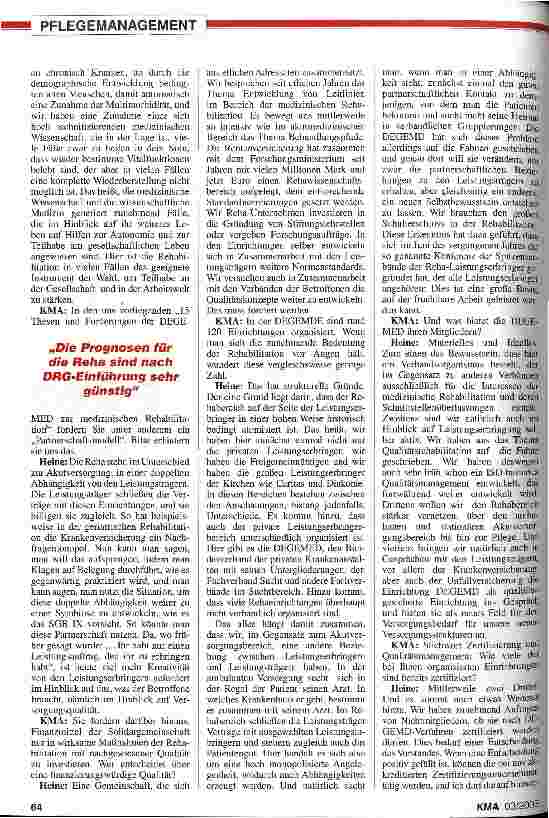 Vorschauseite 3: Gesundheitsreform 2003 - wo bleibt die Rehabilitation? KMA-Gespräch