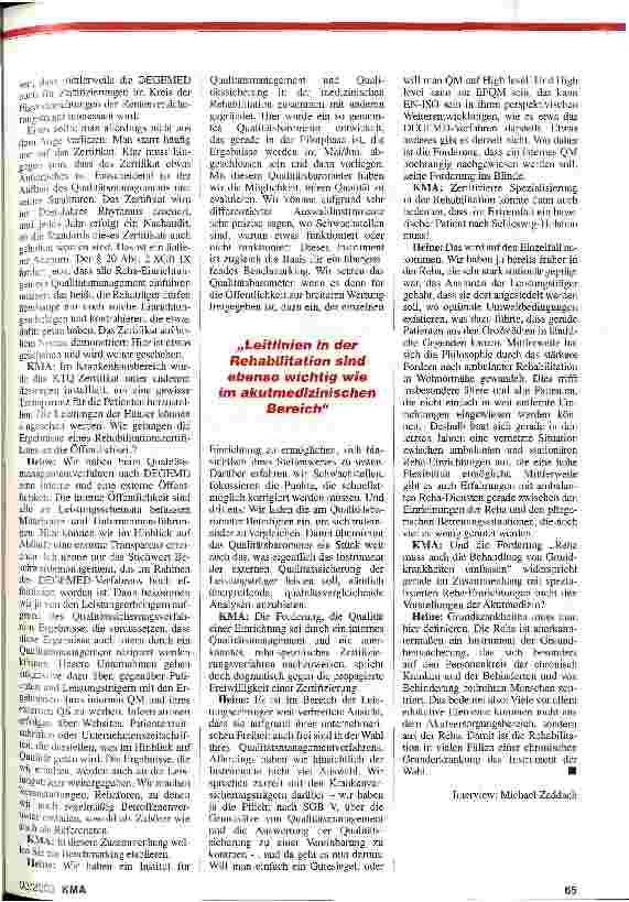 Vorschauseite 4: Gesundheitsreform 2003 - wo bleibt die Rehabilitation? KMA-Gespräch