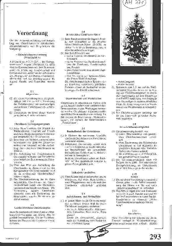 Vorschauseite 1: Verordnung/ Anspruch auf Bezug und Aufstellung von Christbäumen in Altenheimen, Altenwohnheiemn und Pflegeheimen für Volljährige