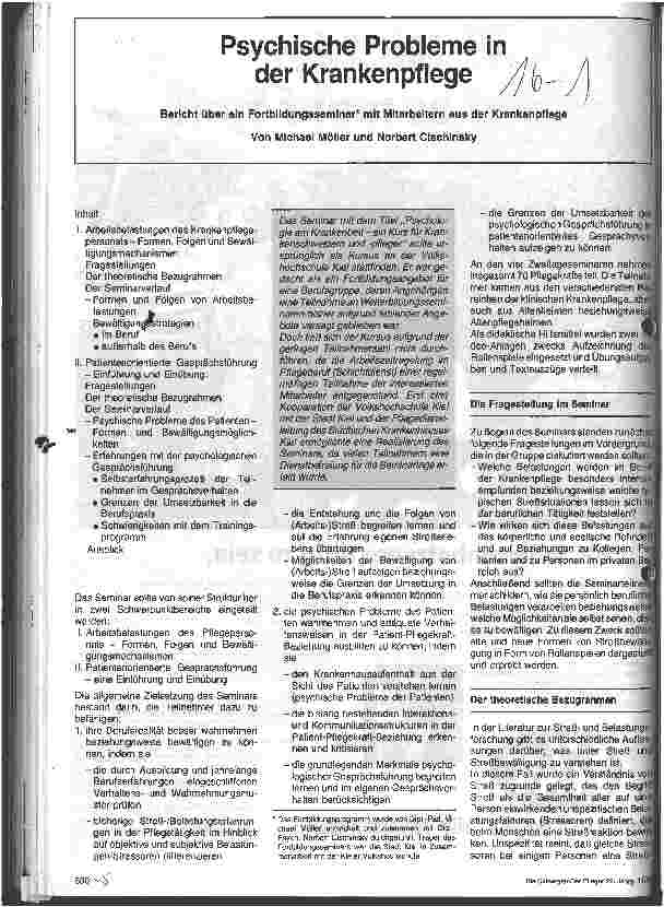 Vorschauseite 1: Psychische Probleme in der Krankenpflege