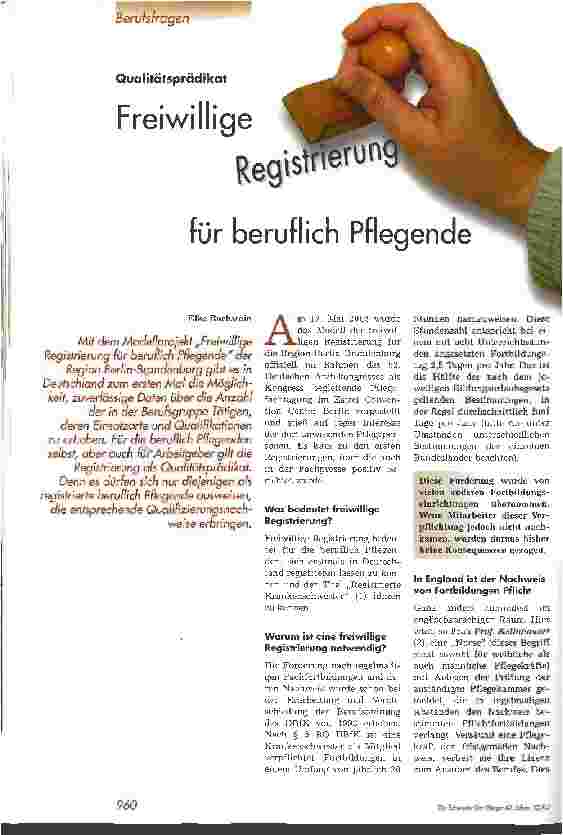 Vorschauseite 1: Freiwillige Registrierung für beruflich Pflegende