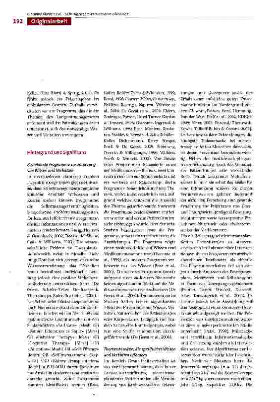 Vorschauseite 2: Entwicklung eines evidenzbasierten Selbstmanagementprogramms für Patient(inn)en im ersten Jahr nach Nierentransplantation mit Fokus auf die Prävention von Gewichtzunahme, Bewegung…
