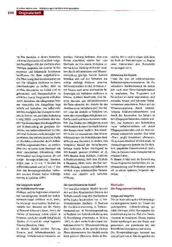 Vorschauseite 4: Entwicklung eines evidenzbasierten Selbstmanagementprogramms für Patient(inn)en im ersten Jahr nach Nierentransplantation mit Fokus auf die Prävention von Gewichtzunahme, Bewegung…