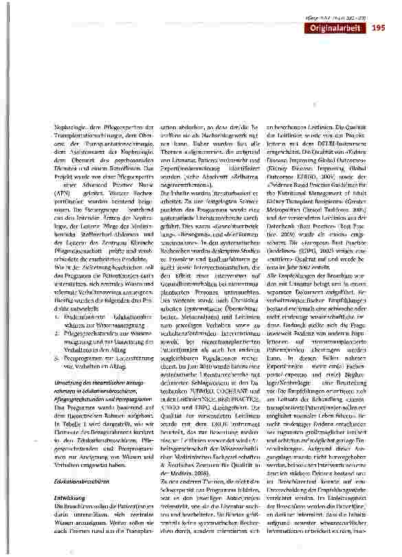 Vorschauseite 5: Entwicklung eines evidenzbasierten Selbstmanagementprogramms für Patient(inn)en im ersten Jahr nach Nierentransplantation mit Fokus auf die Prävention von Gewichtzunahme, Bewegung…