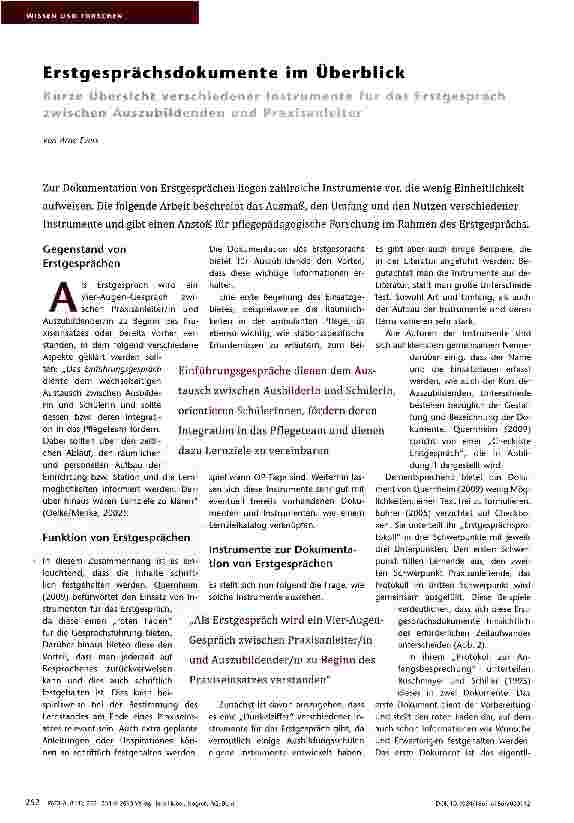 Vorschauseite 1: Erstgesprächsdokumente im Überblick