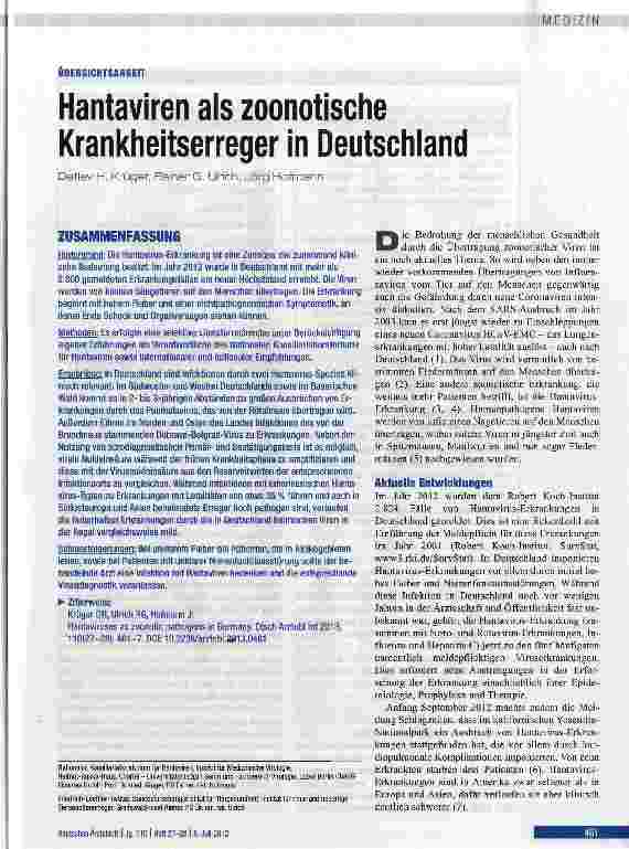 Vorschauseite 1: Hantaviren als zoonotische Krankheitserreger in Deutschland