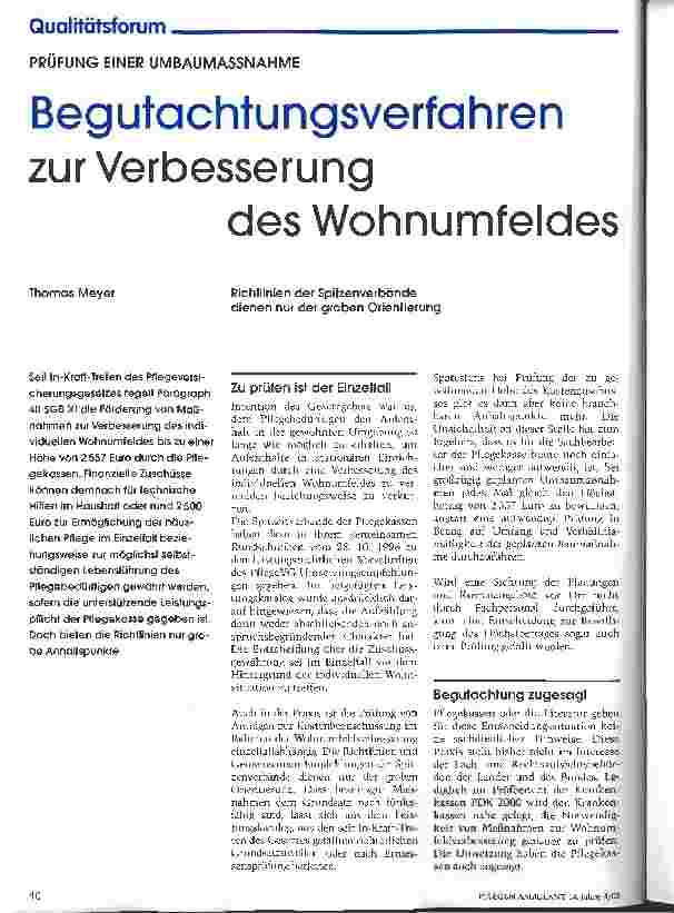 Vorschauseite 1: Begutachtungsverfahren zur Verbesserung des Wohnumfeldes Prüfung einer Umbaumaßnahme
