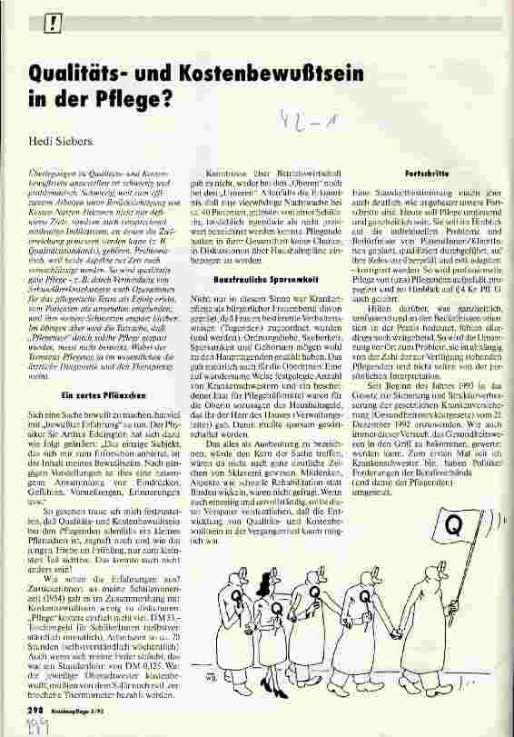 Vorschauseite 1: Qualitätsund Kostenbewußtsein in der Pflege?