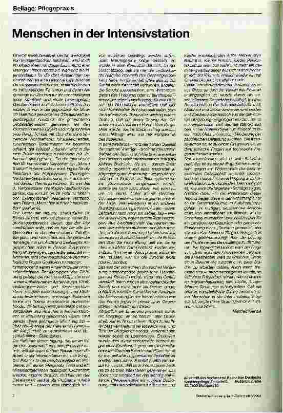 Vorschauseite 1: Menschen in der Intensivstation 3.Hofgeismarer Theol.-Mediziner-Gespräch v. 26.- 28. Februar 1993