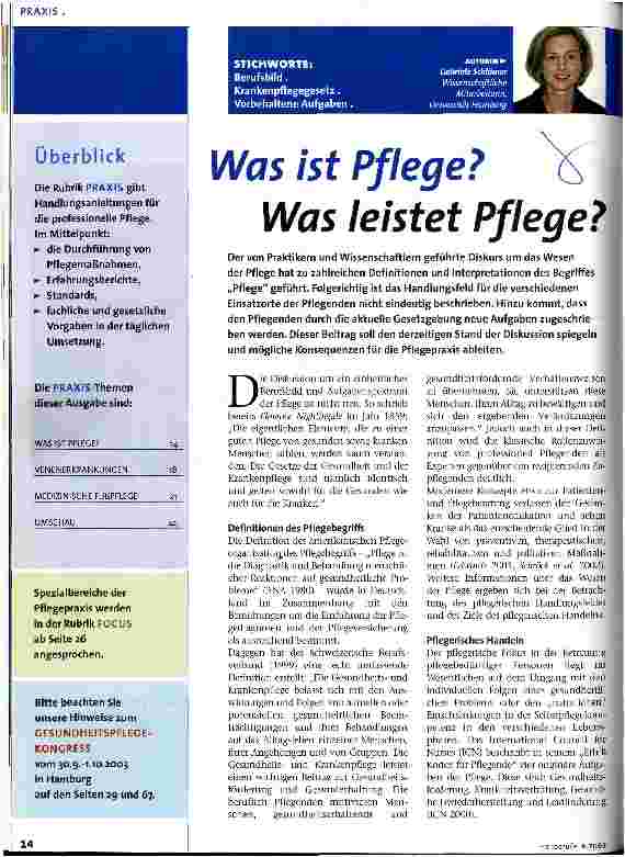Vorschauseite 1: Was ist Pflege? Was leistet Pflege?