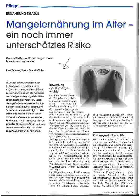 Vorschauseite 1: Mangelernährung im Alter - ein noch immer unterschätztes Risiko