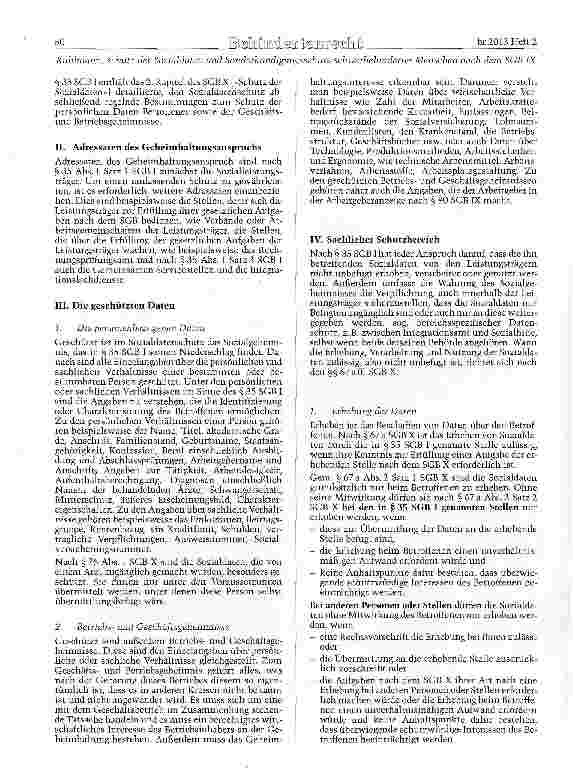 Vorschauseite 2: Schutz der Sozialdaten und Sonderkündigungsschutz schwerbehinderter Menschen nach dem SGB IX