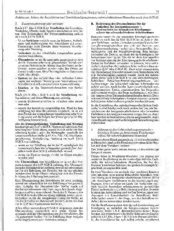 Vorschauseite 3: Schutz der Sozialdaten und Sonderkündigungsschutz schwerbehinderter Menschen nach dem SGB IX