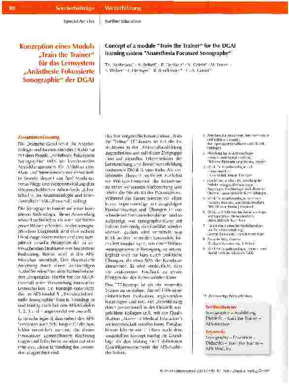 Vorschauseite 1: Konzeption eines Moduls„Train the Trainerfür das Lernsystem„Anästhesie FokussierteSonographie der DGAI