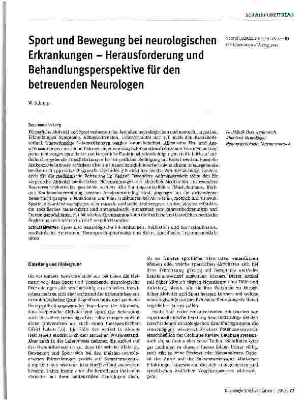 Vorschauseite 1: Sport und Bewegung bei neurologischen Erkrankungen - Herausforderung und Behandlungsperspektive für den betreuenden Neurologen