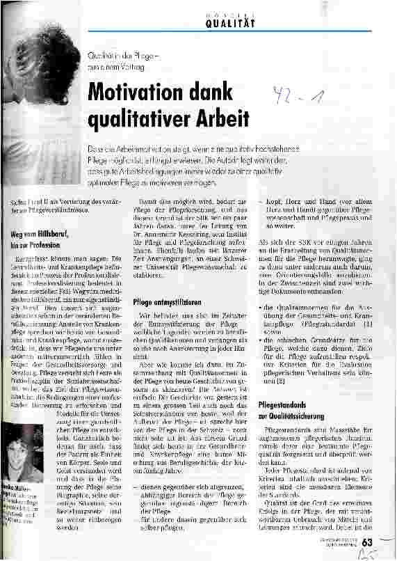 Vorschauseite 1: Motivation dank qualitativer Arbeit Qualität in der Pflege - aus einem Vortrag